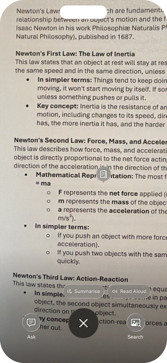 To use visual intelligence on a text, take a picture of the text, press the required setting and follow the instructions on the screen to use the function. To use visual intelligence on a text, take a picture of the text, press the required setting and follow the instructions on the screen to use the function.