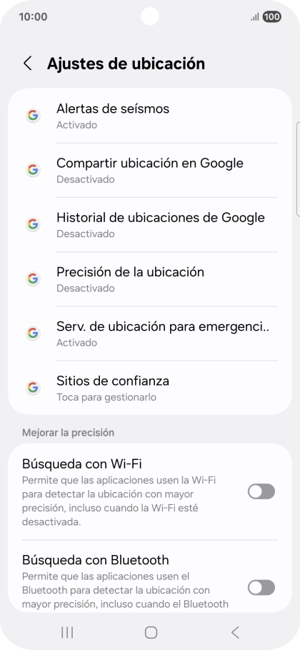 Pulsa Precisión de la ubicación. Pulsa Precisión de la ubicación.