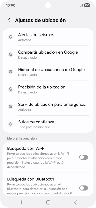 Pulsa Precisión de la ubicación. Pulsa Precisión de la ubicación.