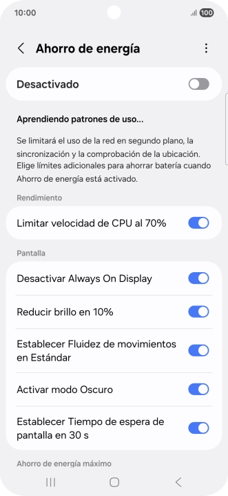 Pulsa el indicador junto a los ajustes deseados para activarlos o desactivarlos. Pulsa el indicador junto a los ajustes deseados para activarlos o desactivarlos.