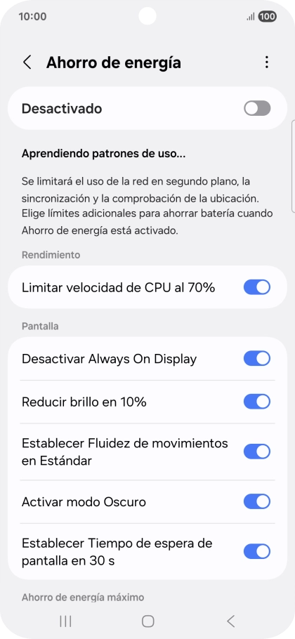 Pulsa el indicador junto a los ajustes deseados para activarlos o desactivarlos. Pulsa el indicador junto a los ajustes deseados para activarlos o desactivarlos.