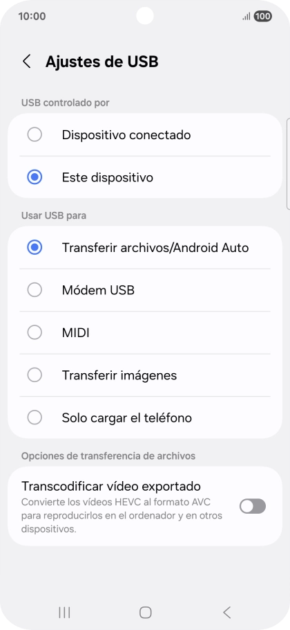 Pulsa Transferir archivos/Android Auto. Pulsa Transferir archivos/Android Auto.