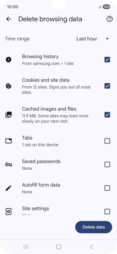 Press the fields next to the required data types. Press the fields next to the required data types.