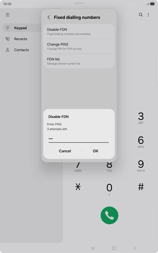 Key in your PIN2 and press OK. The default PIN2 is 1111. Key in your PIN2 and press OK. The default PIN2 is 1111.