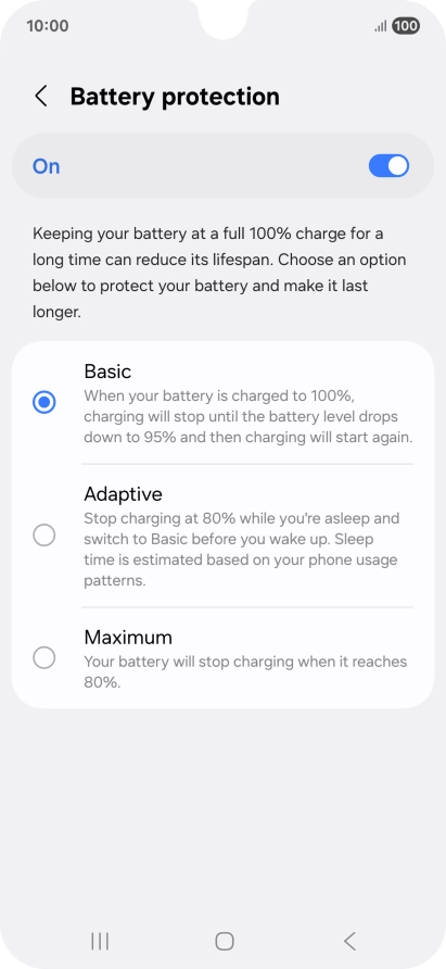 Press the required setting. Press the required setting.