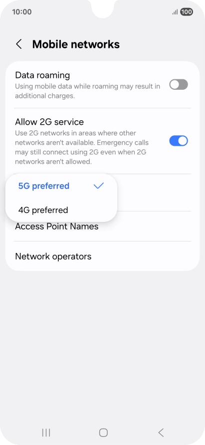 Press the required network mode. Press the required network mode.
