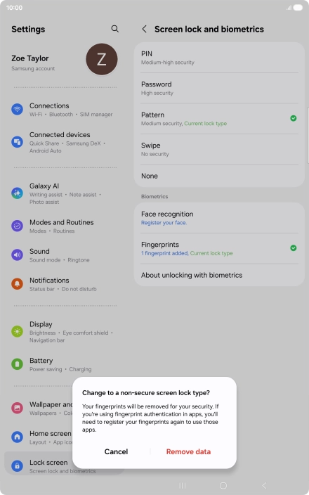 Press Remove data. Press Remove data.
