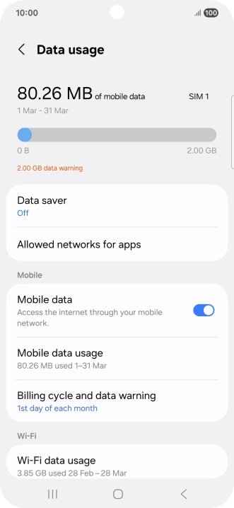 The total data usage is displayed. The total data usage is displayed.