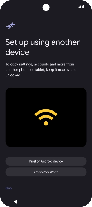 You can transfer the contents of another phone to your phone when it's activated for the first time and after a factory reset. When this screen is displayed, your phone is ready to transfer contents from another phone. You can transfer the contents of another phone to your phone when it's activated for the first time and after a factory reset. When this screen is displayed, your phone is ready to transfer contents from another phone.