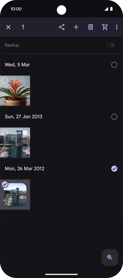 Press the required pictures or videos to select them. Press the required pictures or videos to select them.