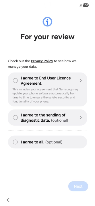 Press the fields next to the required settings to select them. Press the fields next to the required settings to select them.