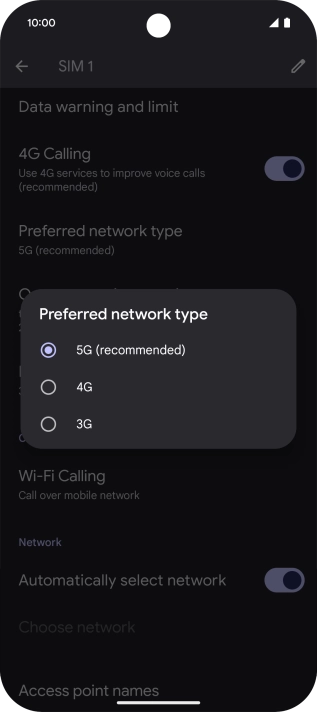 Press the required network mode. Press the required network mode.