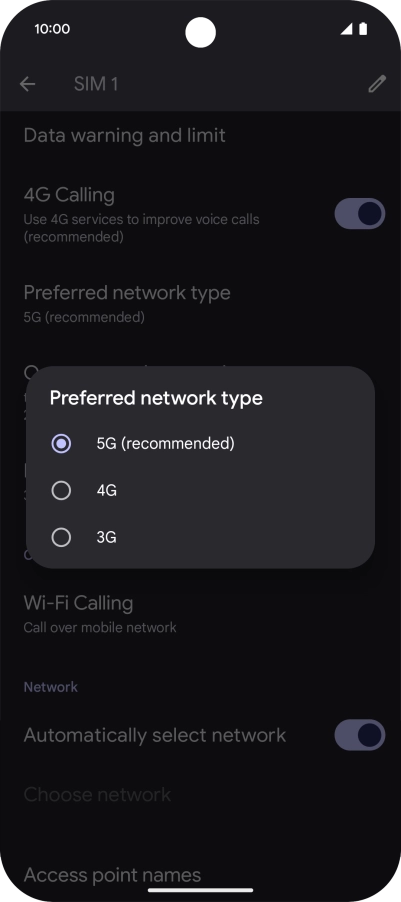 Press the required network mode. Press the required network mode.