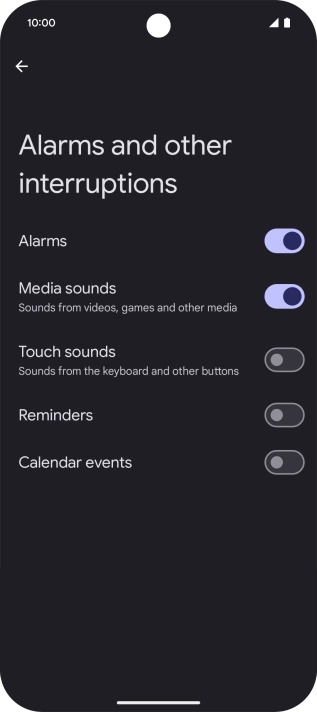 Press the required settings to turn sound and vibration for the selected functions on or off. Press the required settings to turn sound and vibration for the selected functions on or off.