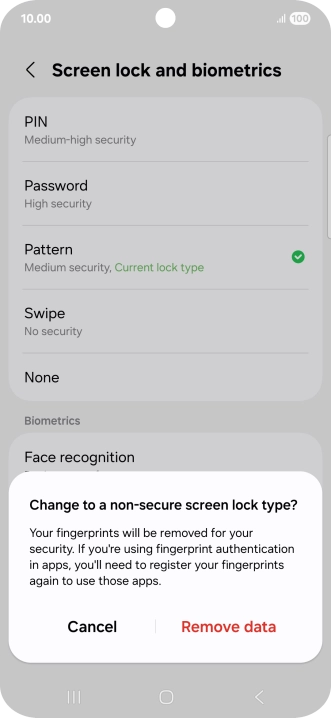 Press Remove data. Press Remove data.