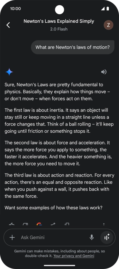 Transcription of the conversation with Gemini Live is now displayed. Transcription of the conversation with Gemini Live is now displayed.