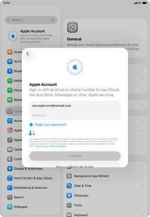 Press Password and key in the password for your Apple Account. Press Password and key in the password for your Apple Account.