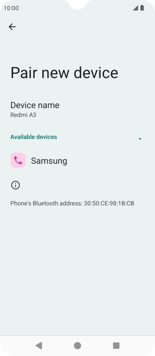 Press the required Bluetooth device and follow the instructions on the screen to pair the device with your phone. Press the required Bluetooth device and follow the instructions on the screen to pair the device with your phone.