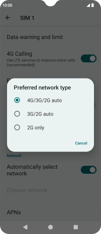Press the required network mode. Press the required network mode.