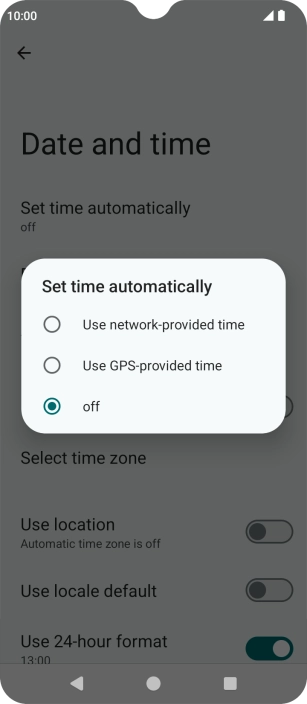 Press Use network-provided time to turn on the function. Press Use network-provided time to turn on the function.