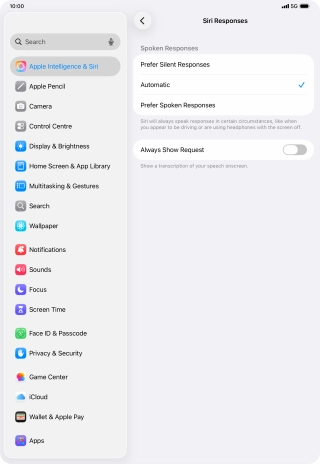 Press the required setting. Press the required setting.