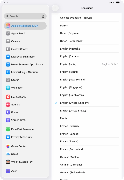 Press the required language. Press the required language.