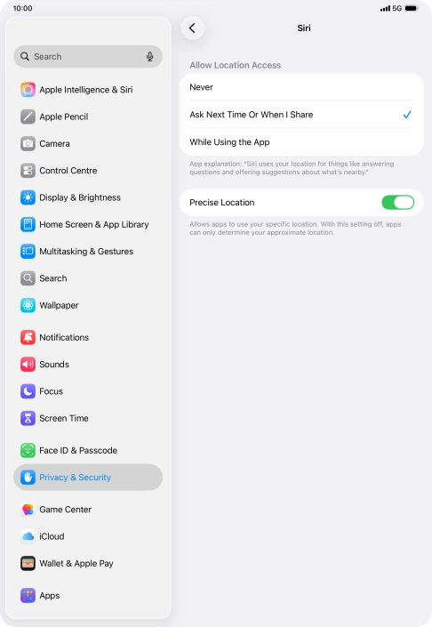 Press the required setting to turn the function on or off. Press the required setting to turn the function on or off.