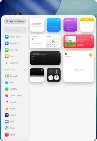 Press the required widget. Press the required widget.