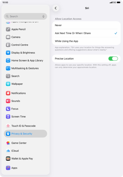 Press the required setting to turn the function on or off. Press the required setting to turn the function on or off.