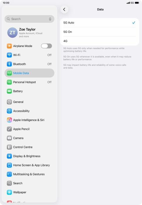 To turn on automatic switch between 5G and 4G, press 5G Auto. To turn on automatic switch between 5G and 4G, press 5G Auto.