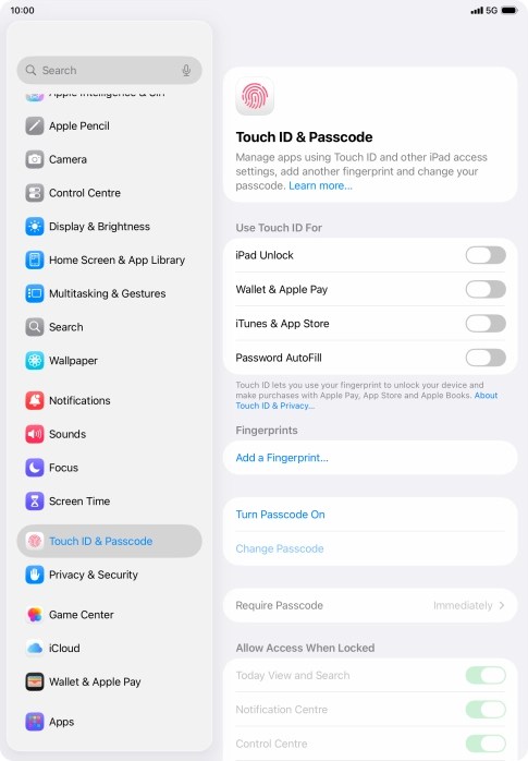 Press Add a Fingerprint... and follow the instructions on the screen to add your fingerprint. Press Add a Fingerprint... and follow the instructions on the screen to add your fingerprint.