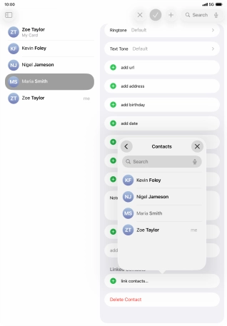Press the required contact. Press the required contact.