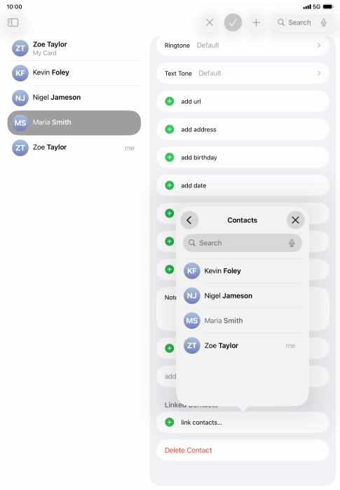 Press the required contact. Press the required contact.