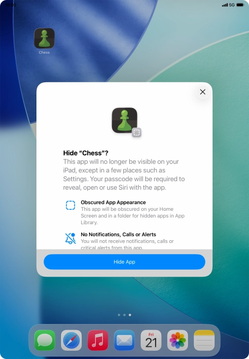 Press Hide App. Press Hide App.