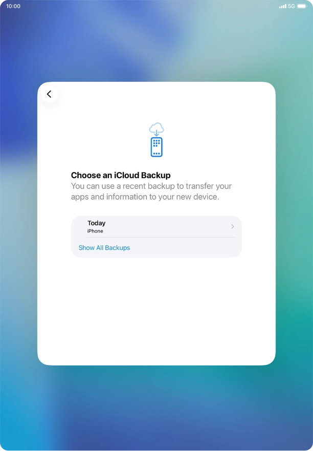 Press the required backup and your tablet restores the content of the selected backup. Subsequently, follow the instructions on the screen to set up your tablet and prepare it for use. Press the required backup and your tablet restores the content of the selected backup. Subsequently, follow the instructions on the screen to set up your tablet and prepare it for use.