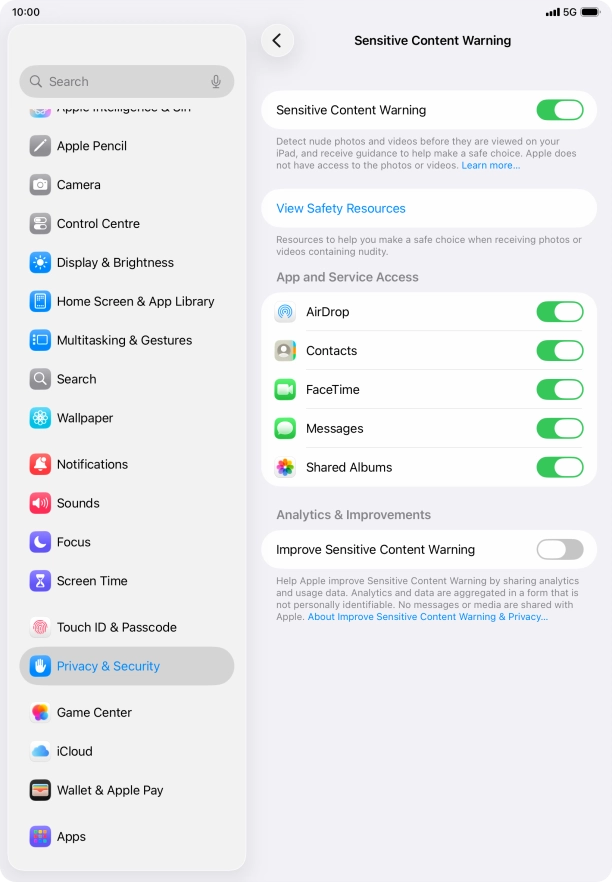 Press the indicators next to the required applications to turn the function on or off. Press the indicators next to the required applications to turn the function on or off.