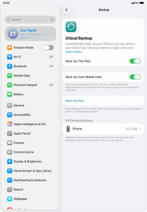 Press Back Up Now and wait while the tablet memory is backed up. Press Back Up Now and wait while the tablet memory is backed up.