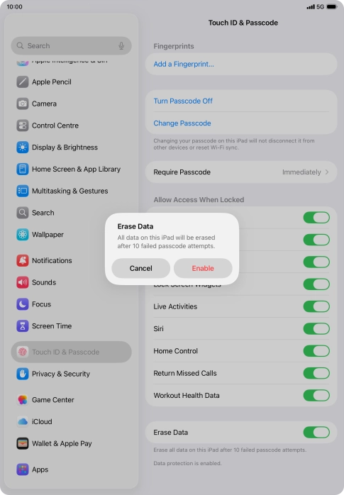 If you turn on the function, press Enable. If you turn on the function, press Enable.