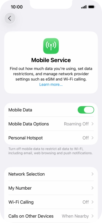 Press Mobile Data Options. Press Mobile Data Options.