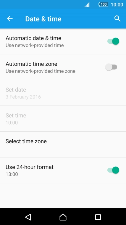Press Automatic time zone to turn on the function. Press Automatic time zone to turn on the function.