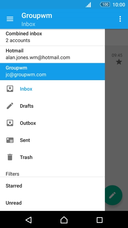 Press the required email account. Press the required email account.