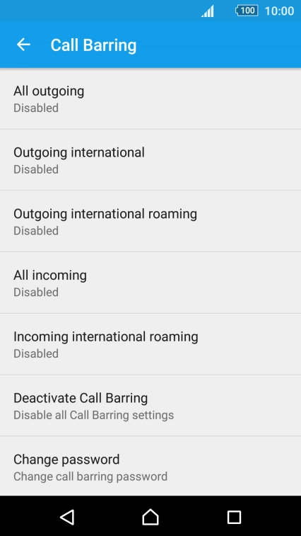 Press the required barring type. Press the required barring type.