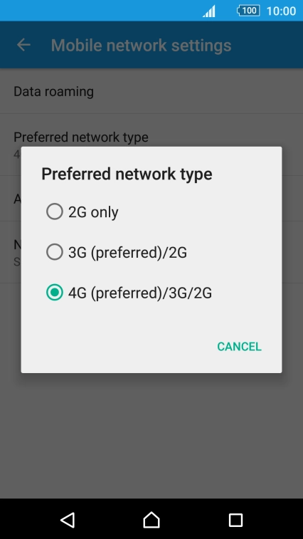 Press the required network mode. Press the required network mode.