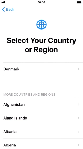 Press the required country or area. Press the required country or area.