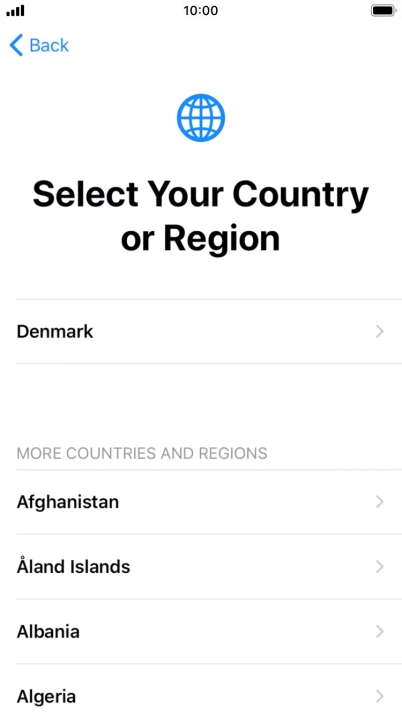 Press the required country or area. Press the required country or area.