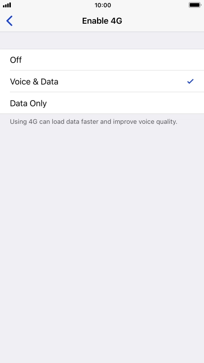 To turn off use of 4G, press Off. To turn off use of 4G, press Off.