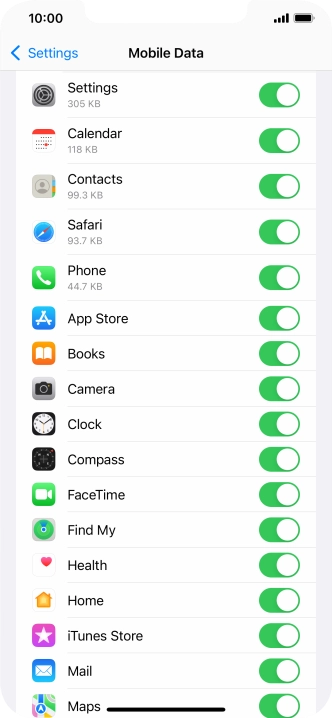 The data usage for each application is displayed below the name of the application. The data usage for each application is displayed below the name of the application.
