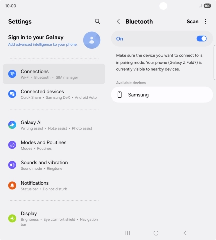 Press the required Bluetooth device and follow the instructions on the screen to pair the device with your phone. Press the required Bluetooth device and follow the instructions on the screen to pair the device with your phone.