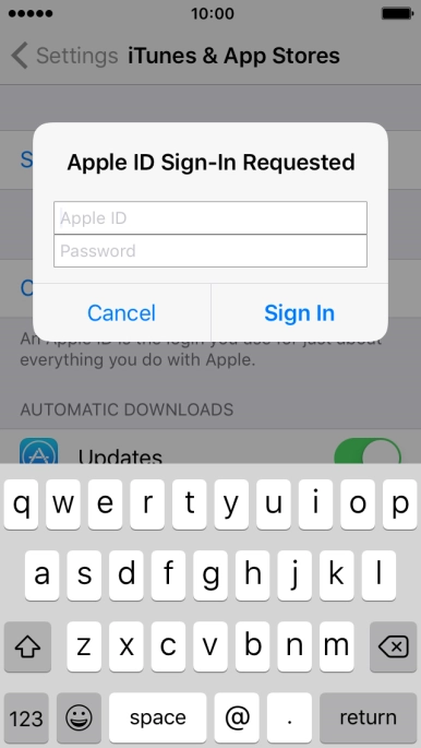 Press Apple ID and key in the username for your Apple ID. Press Apple ID and key in the username for your Apple ID.