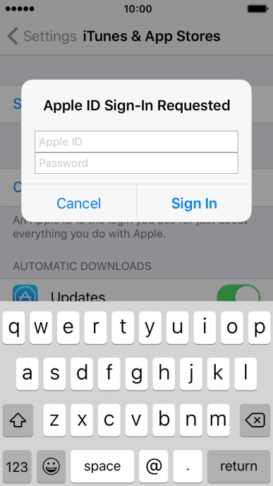 Press Apple ID and key in the username for your Apple ID. Press Apple ID and key in the username for your Apple ID.